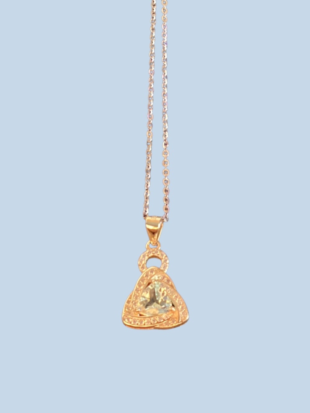 Gold-Plated Aquamarine Pendant and Silver Chain